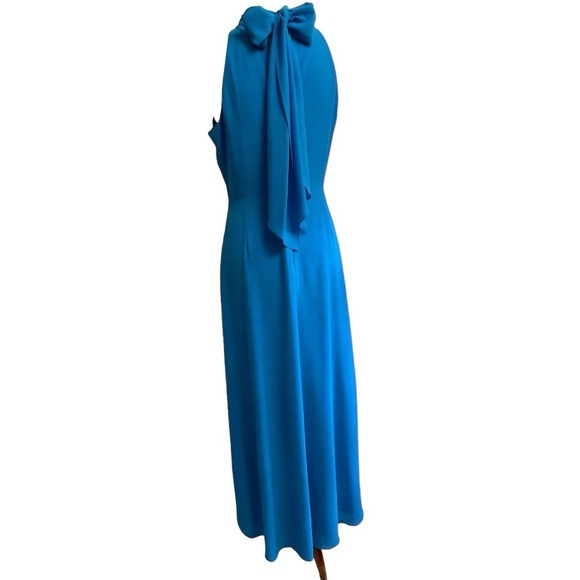 Belle Badgley Mischka Maxi Dress Womens 10 Leg Reveal Blue Halter Scarf Tie Back - Picture 5 of 16